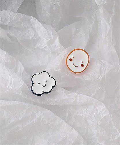 White Oil Drip and Silver-Plated Cloud Asymmetrical Stud Earrings, silver stud earrings for women, everyday style, side view