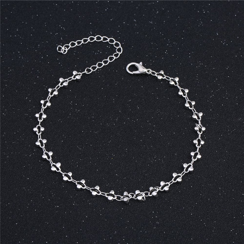 Silver-Plated Open Clover Station Anklet