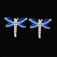 Blue cubic zirconia & Silvertone Dragonfly Stud Earrings - streetregion