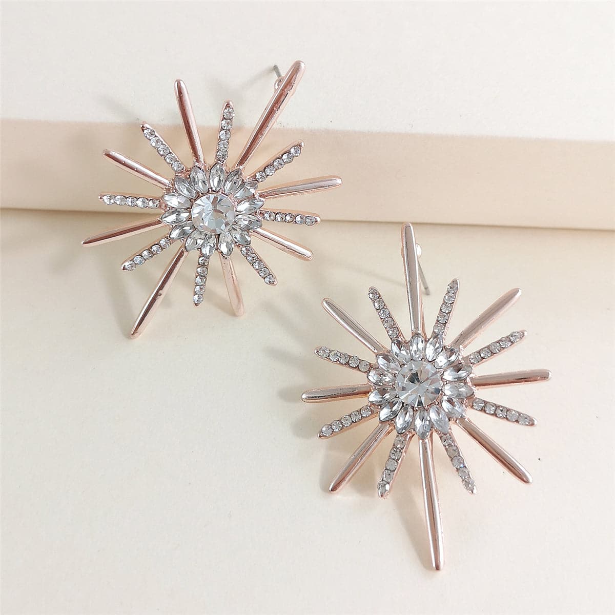Cubic Zirconia & Crystal 18K Rose Gold-Plated Sunflower Drop Earrings