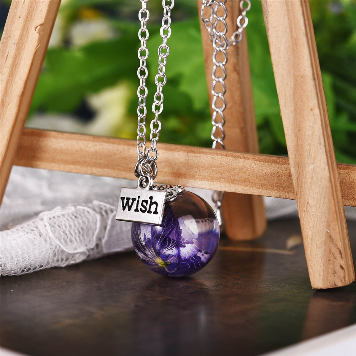 Delphinium Wish Pendant Necklace, pendant necklace for women, elegant gift for her, detail close-up