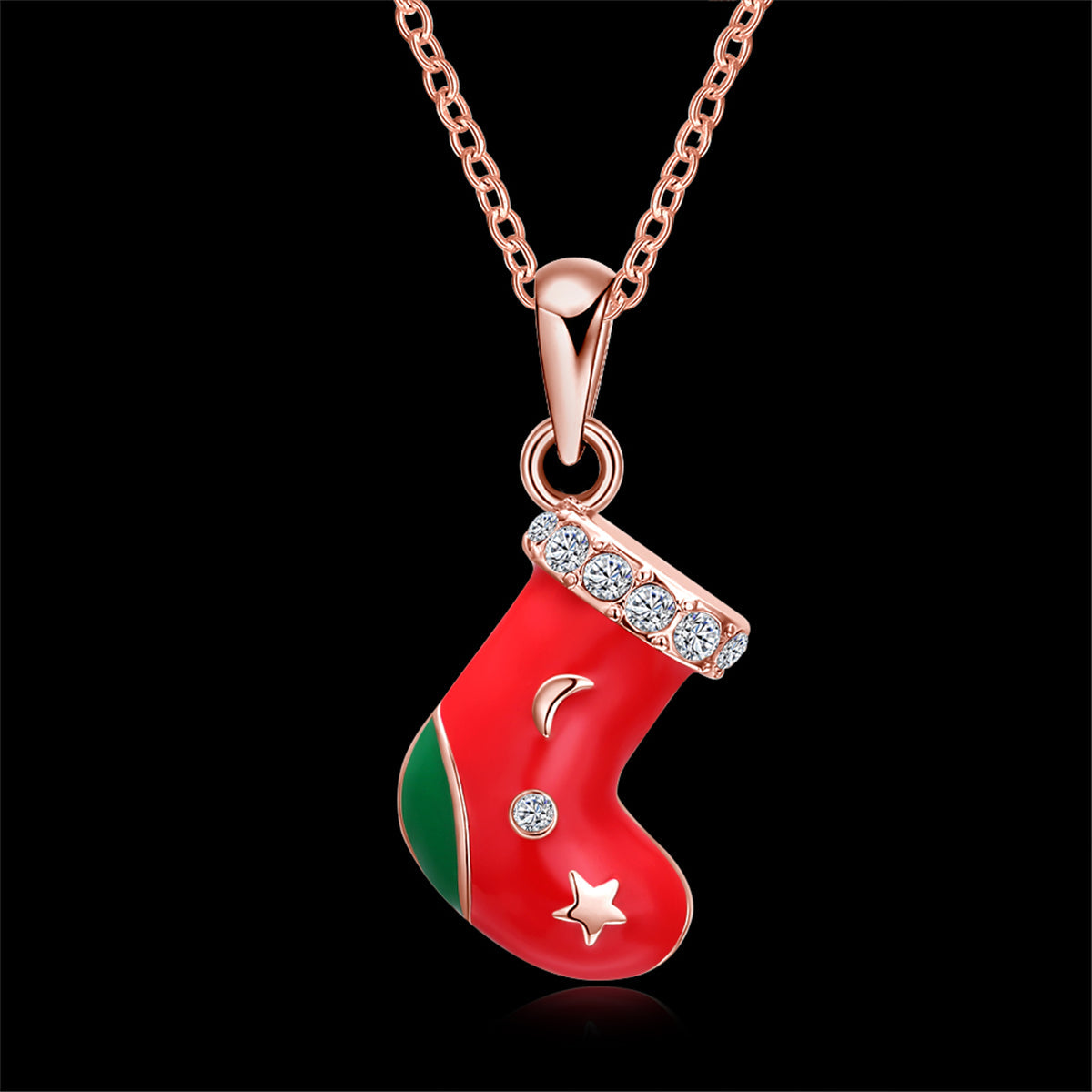 Cubic Zirconia & Enamel 18K Rose Gold-Plated Boot Pendant Necklace