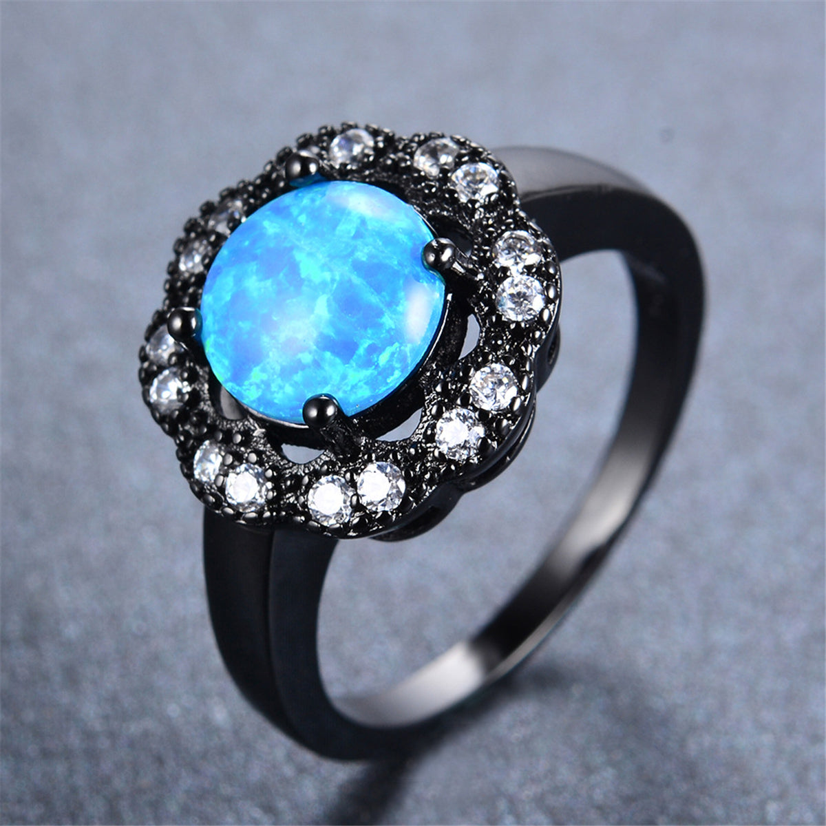 Blue Opal & Cubic Zirconia Flower Ring