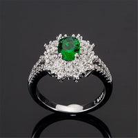 Green Crystal & cubic zirconia Oval Floral Ring - streetregion