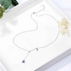 Blue Crystal & cubic zirconia Moon Pendant Necklace - streetregion