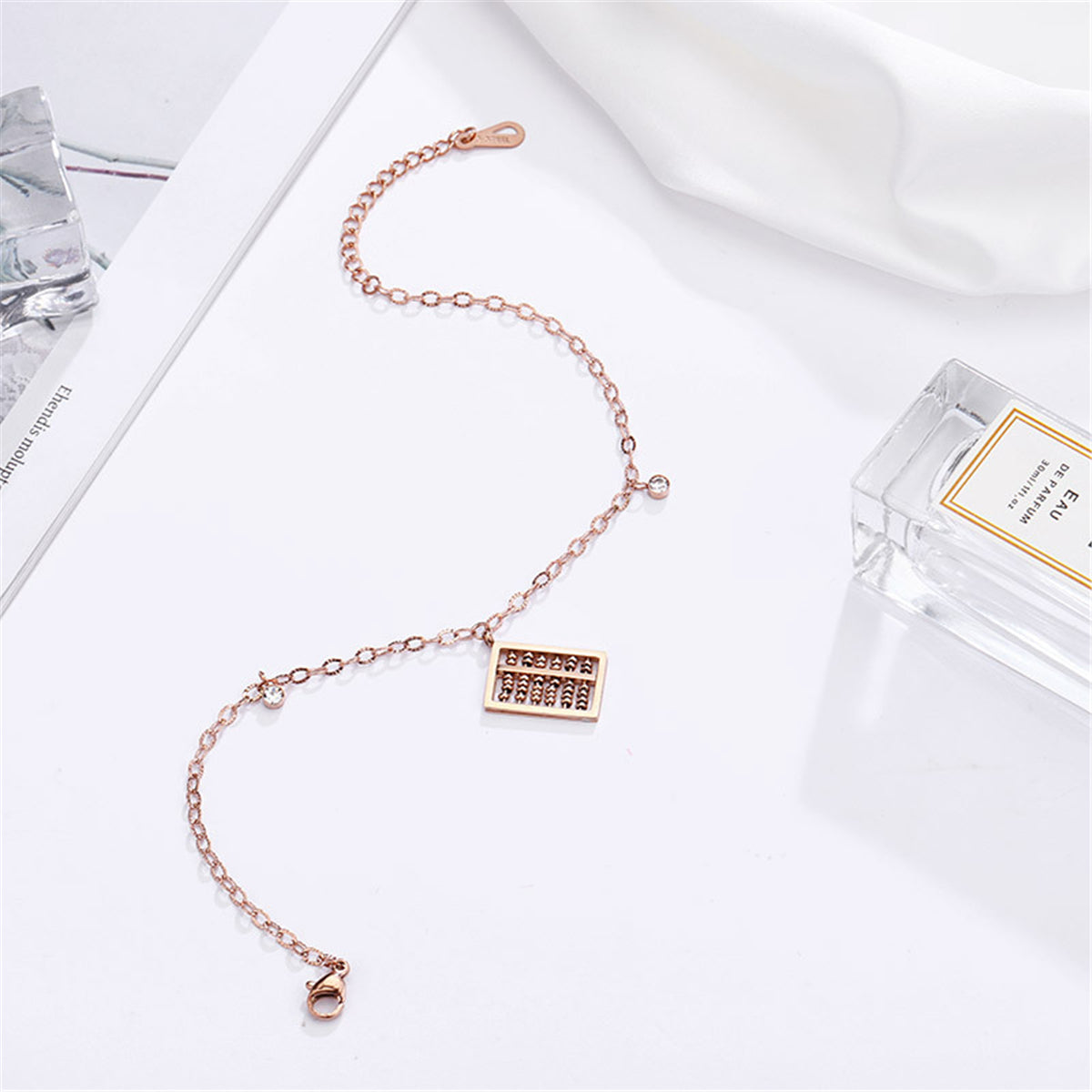 18K Rose Gold-Plated & Cubic Zirconia Abacus Charm Anklet