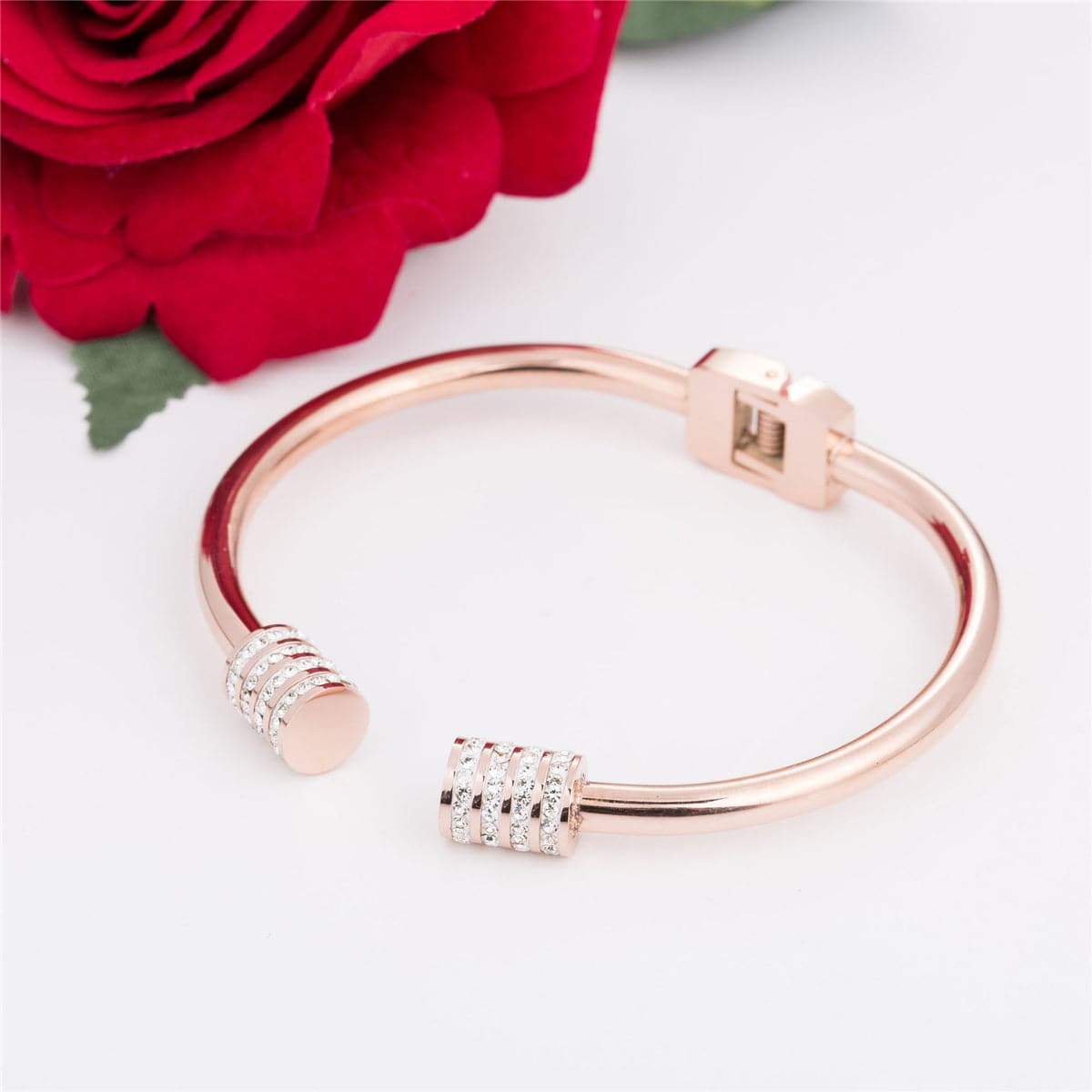 Cubic Zirconia & 18K Rose Gold-Plated Coil Bangle