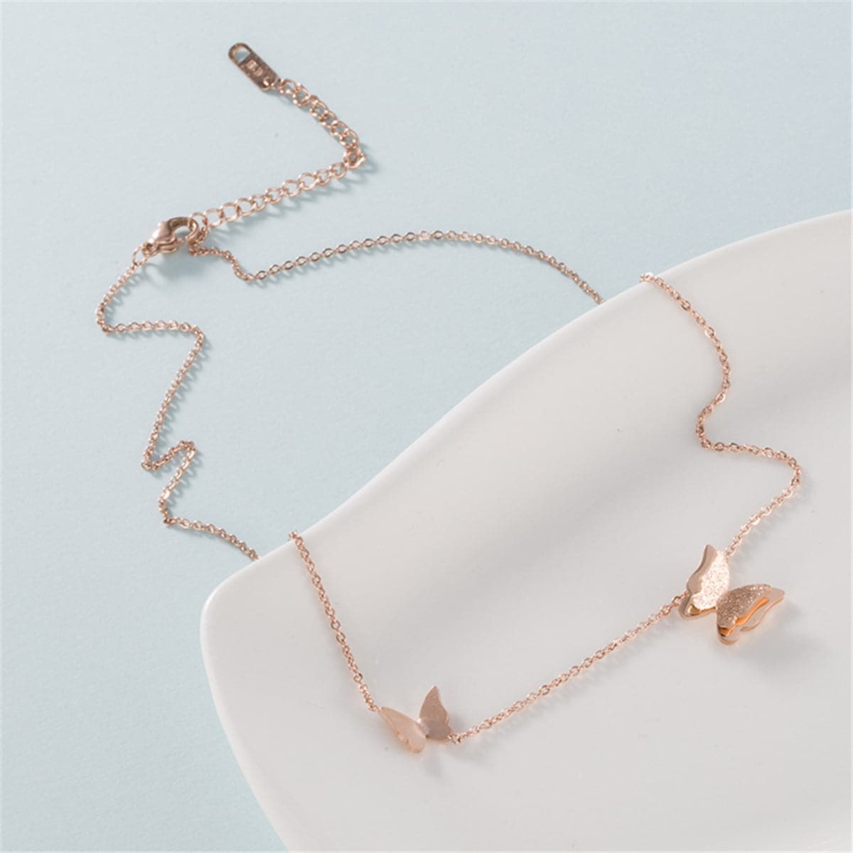 18K Rose Gold-Plated 3-D Butterfly Pendant Necklace, rose gold pendant necklace for women, elegant gift for her, front view