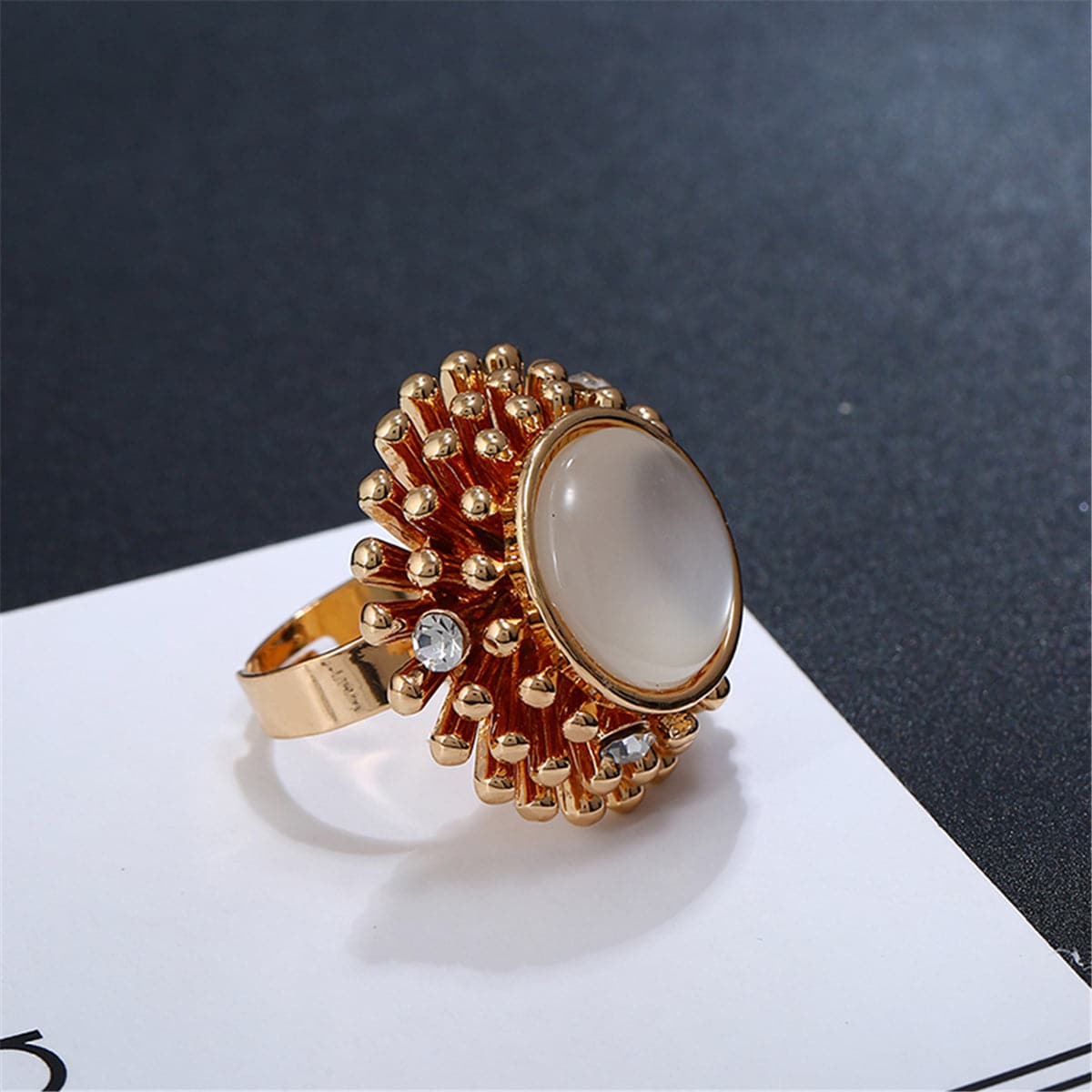 Resin & Cubic Zirconia 18k Gold-Plated Flower Ring