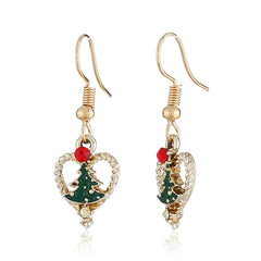 Red Cubic Zirconia & Green Enamel Openwork Heart Tree Drop Earrings