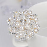 Imitation Pearl & Cubic Zirconia Floral Brooch