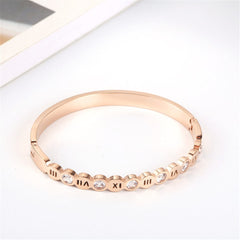 Cubic Zirconia & 18K Rose Gold-Plated Roman Numeral Bangle