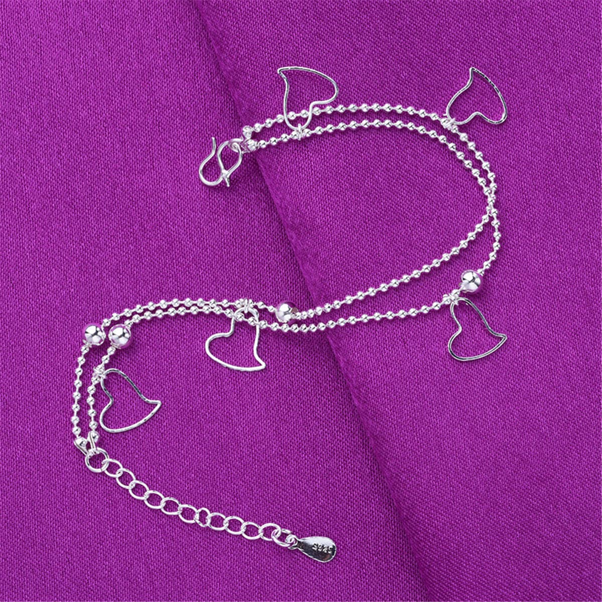 Silver-Plated Open Heart Layered Anklet