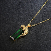 Green Crystal & 18k Gold-Plated Leopard Pendant Necklace - streetregion