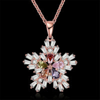 Multi-Color Crystal Snowflake Pendant Necklace