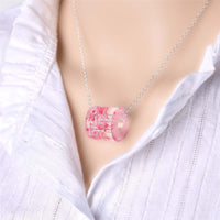 Pink Dried Flower & Silver-Plated Cylinder Pendant Necklace