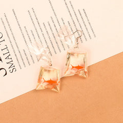 Orange & Silver-Plated Carp Shape Drop Earrings