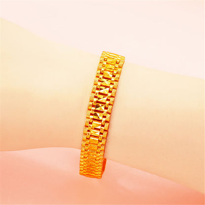 24K Gold-Plated Square Watch Bracelet, gold bracelet for women, botanical inspired, front view