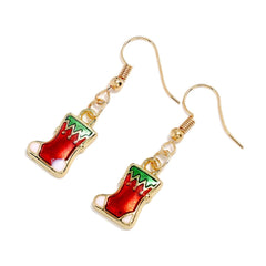 Red & 18K Gold-Plated Christmas Stocking Drop Earrings