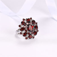 Red Crystal & Silver-Plated Floral Cocktail Ring