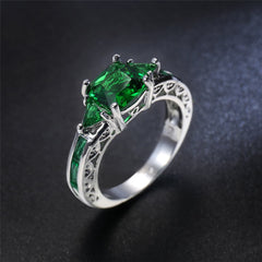 Green Crystal & Silver-Plated Prong Illusion Ring