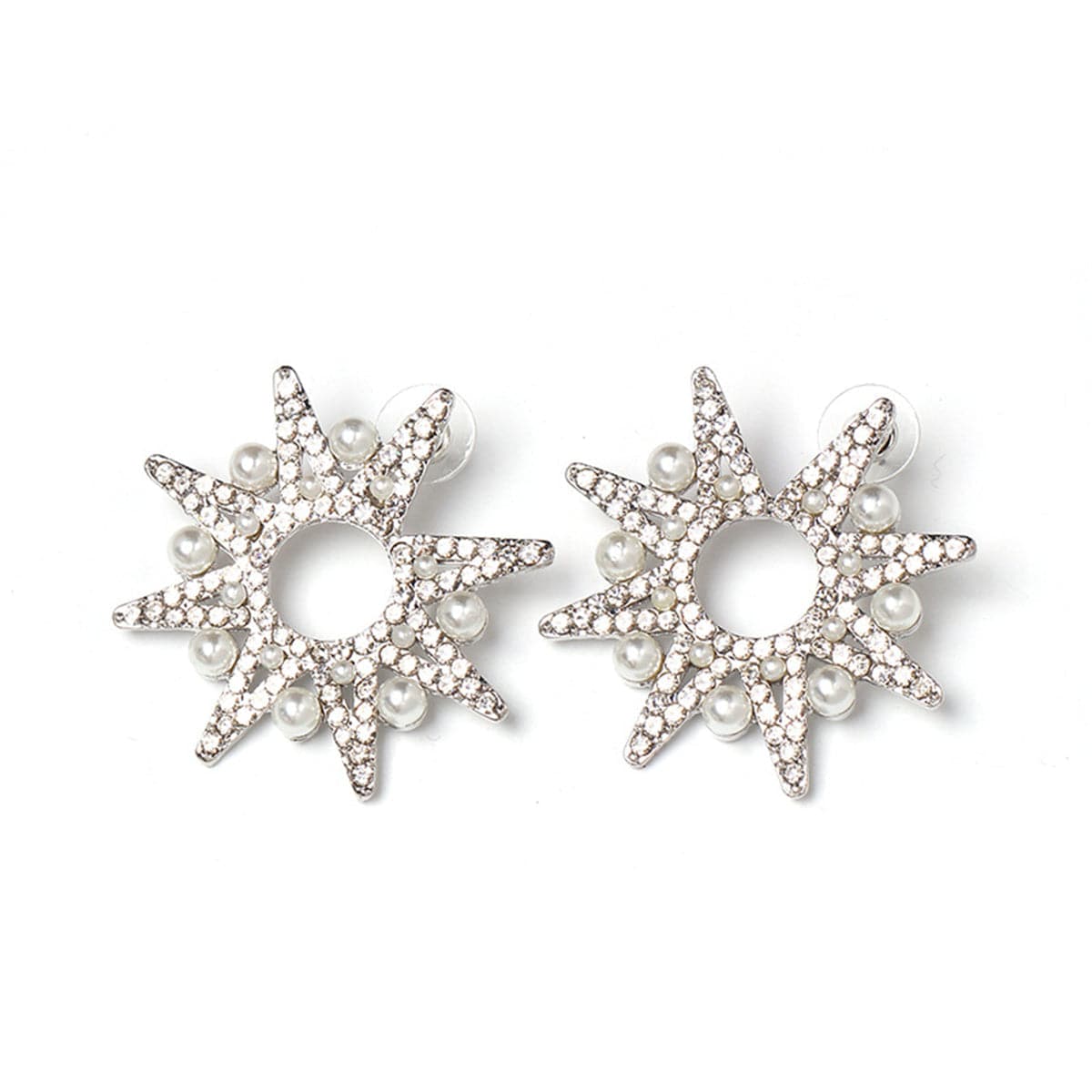 Cubic Zirconia & Pearl Silver-Plated Spike Star Stud Earrings