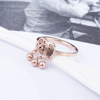 18K Rose Gold-Plated Lock Of Longevity Band Ring, rose gold statement rings for women, detail close-up