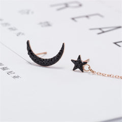 Black Cubic Zirconia & 18K Rose Gold-Plated Moon Stud & Drop Earrings