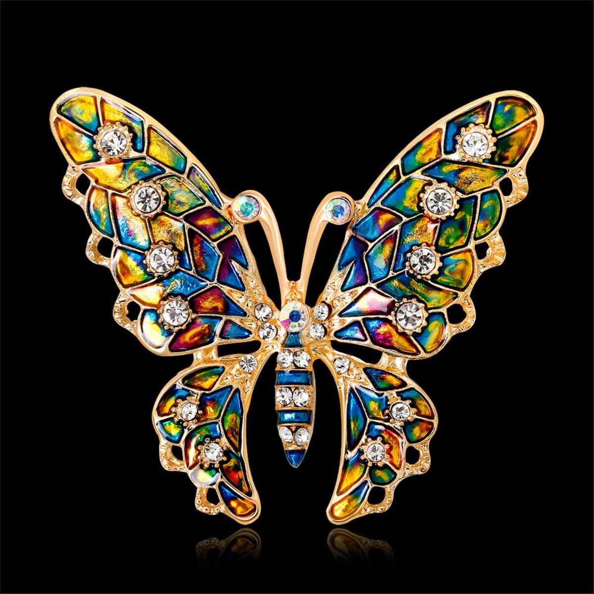 Jewel-Tone & 18K Gold-Plated Butterfly Brooch