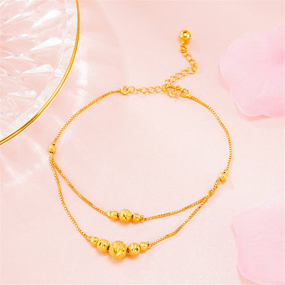 24K Gold-Plated Round Bead Layered Anklet, gold anklet bracelet, everyday style, side view