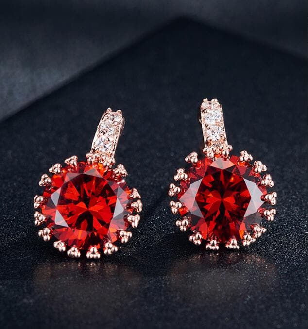 Red Crystal & Cubic Zirconia 18K Rose Gold-Plated Flower Stud Earrings