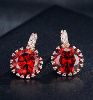 Red Crystal & Cubic Zirconia 18k Rose Gold-Plated Flower Stud Earrings