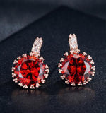Red Crystal & Cubic Zirconia 18k Rose Gold-Plated Flower Stud Earrings