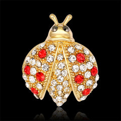 Cubic Zirconia & 18K Gold-Plated Ladybug Brooch