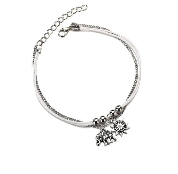 Fine Silver-Plated Sun & Elephant Charm Anklet