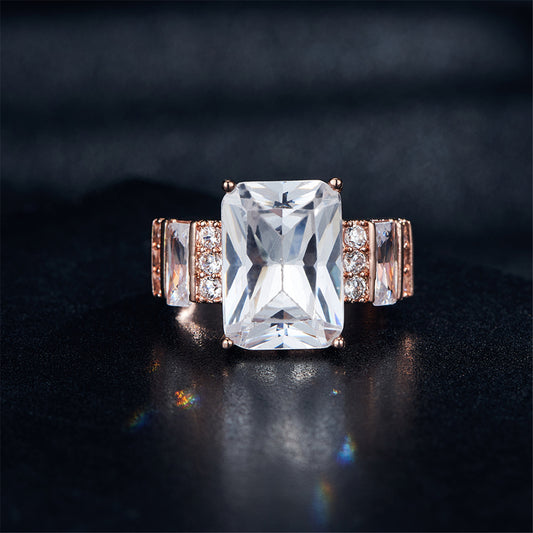 Crystal and Cubic Zirconia Emerald-Cut Ring, statement rings for women, everyday style, front view
