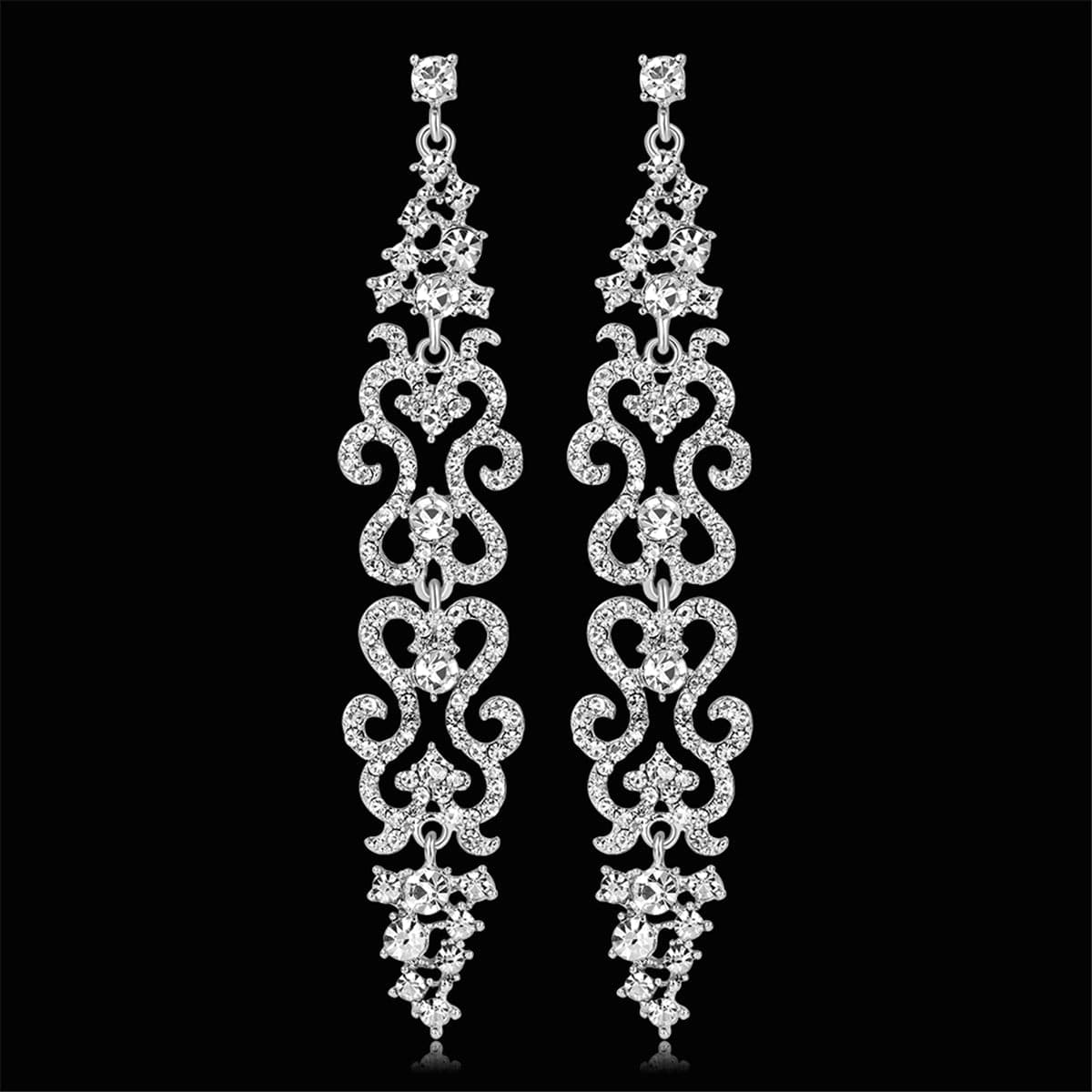 Cubic Zirconia & Silver-Plated Filigree Drop Earrings