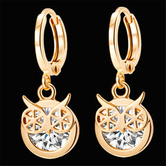 Cubic Zirconia & 18K Gold-Plated Owl Bezel Drop Earrings