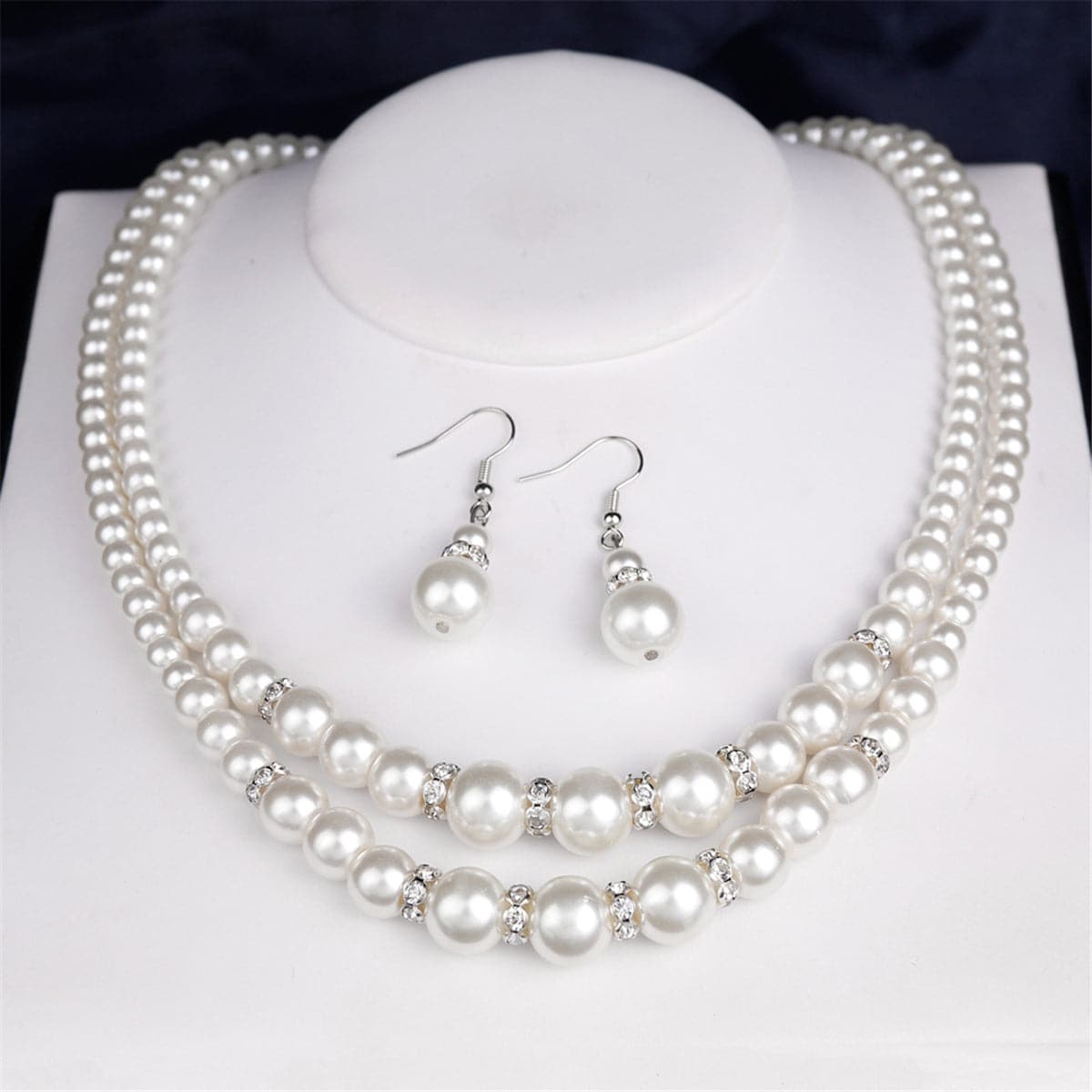 Cubic Zirconia & Pearl Drop Earrings & Layered Necklace