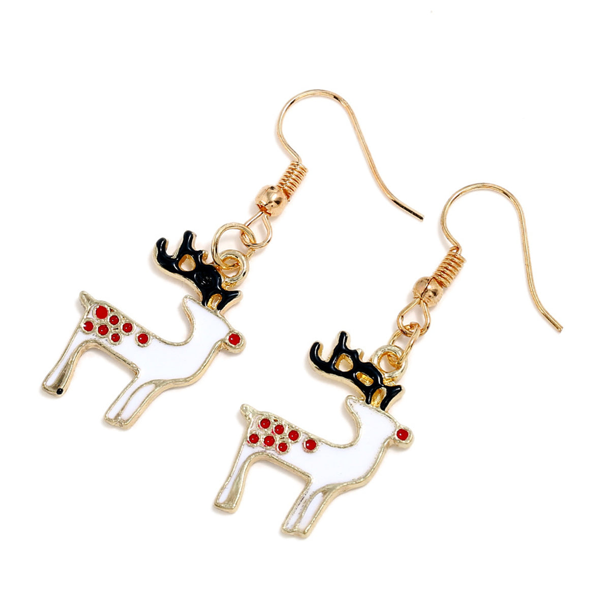White and 18K Gold-Plated Reindeer Drop Earrings, gold drop earrings for women, botanical inspired, side view