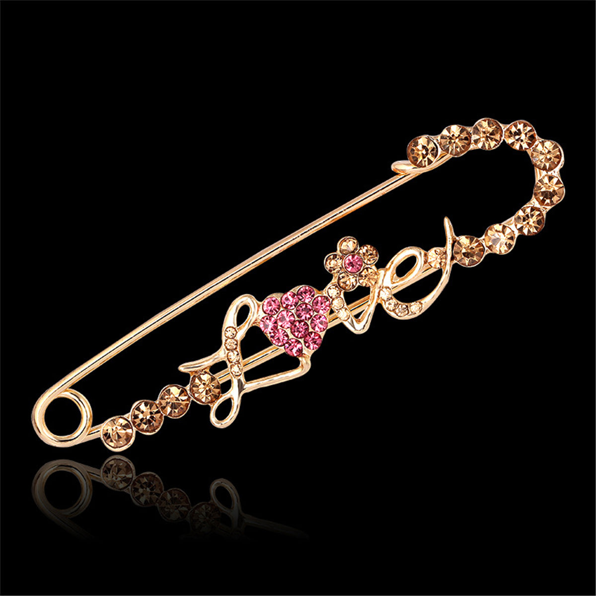 Cubic Zirconia & 18K Gold-Plated 'Love' Pin Brooch