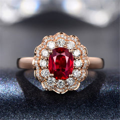 Red Crystal & Cubic Zirconia 18K Rose Gold-Plated Floral Oval Halo Ring