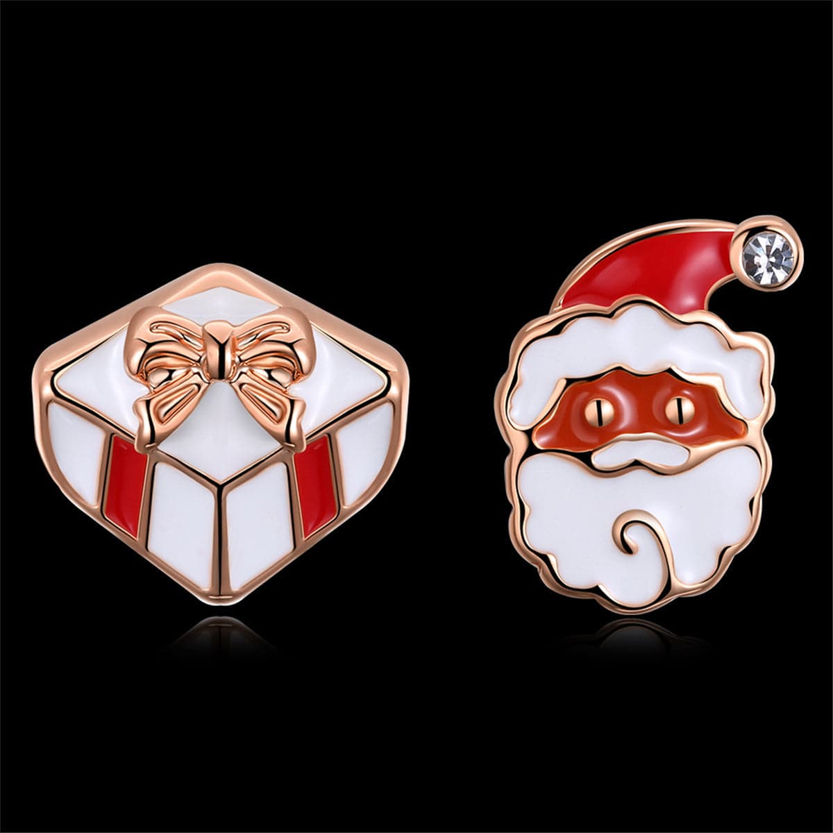 Cubic Zirconia & Red Gift & Santa Stud Earrings