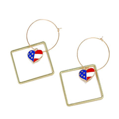 18k Gold-Plated American Flag Heart Hollow Drop Earrings - streetregion