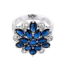 Navy Crystal & Cubic Zirconia Floral Pear-Cut Ring