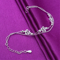 Silver-Plated Flower Station Layered Anklet