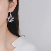 Simulated Purple Turquoise & Imitation Pearl Pear Cut Drop Earrings
