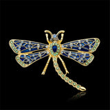 18k Gold-Plated & Blue cubic zirconia Dragonfly Brooch - streetregion