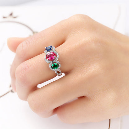 Crystal and Cubic Zirconia Trio Ring, statement rings for women, vintage-inspired design, detail close-up