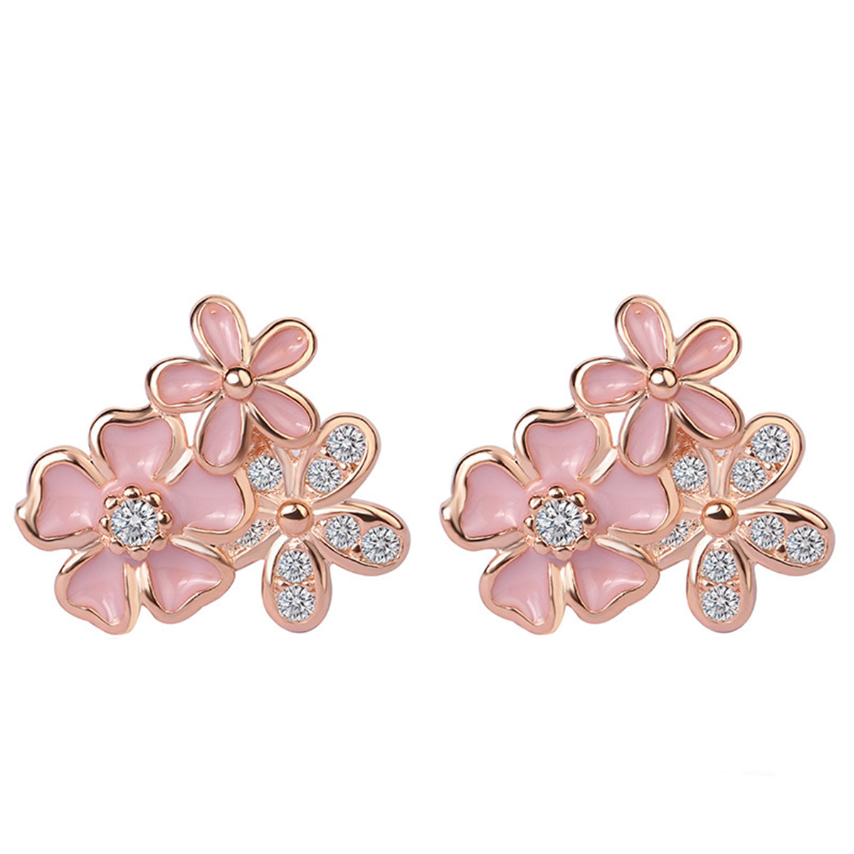 Cubic Zirconia & 18K Rose Gold-Plated Flower Stud Earrings